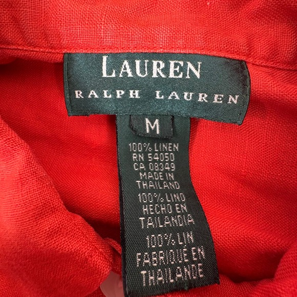 LAUREN RALPH LAUREN‎ Womens Red Orange Linen Short Sleeve Button Up Shirt Size M - Picture 5 of 9